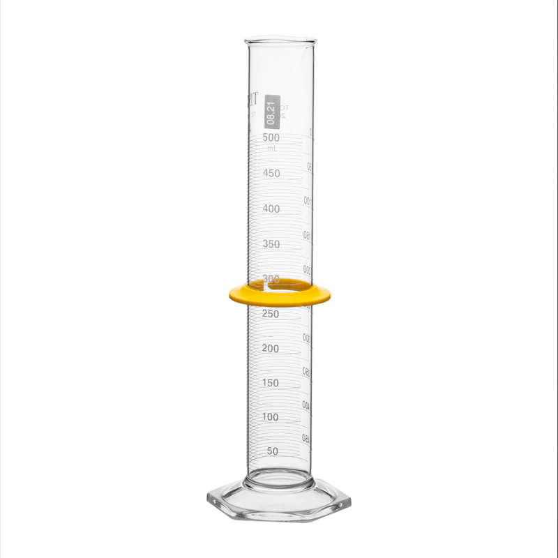 Cylinders, To Contain (TC) Class A, White Scale, With Double Metric Graduations, Bumper, Capacity 500mL, Graduation Interval 25 to 500, Tolerance ±1.10, As Per USP Standards