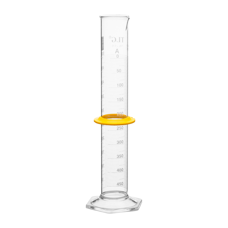 Cylinders, To Contain (TC) Class A, White Scale, With Double Metric Graduations, Bumper, Capacity 500mL, Graduation Interval 25 to 500, Tolerance ±1.10, As Per USP Standards