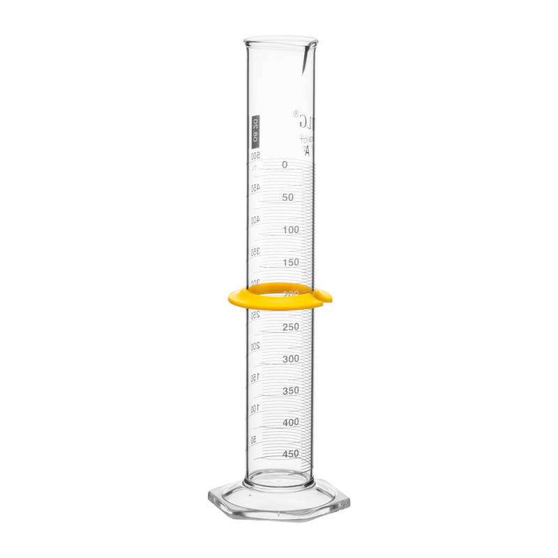 Cylinders, To Delivery (TD) Class A, White Scale, With Double Metric Graduations, Bumper, Capacity 500mL, Graduation Interval 25 to 500, Tolerance ±1.30, As Per USP Standards