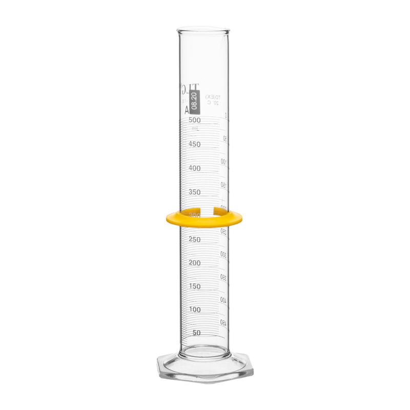 Cylinders, To Delivery (TD) Class A, White Scale, With Double Metric Graduations, Bumper, Capacity 500mL, Graduation Interval 25 to 500, Tolerance ±1.30, As Per USP Standards
