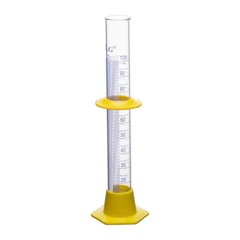 Cylinders, To Deliver, Single Metric Scale, With Bumper Guard, Plastic Hexagonal Base , Capacity 100mL, Graduation Interval 2 to 100