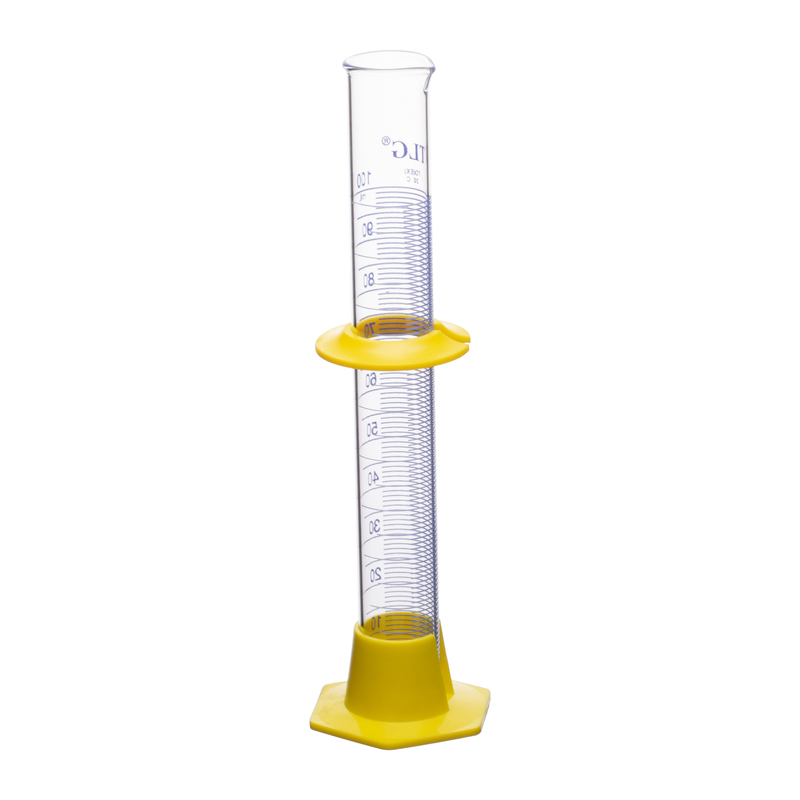 Cylinders, To Deliver, Single Metric Scale, With Bumper Guard, Plastic Hexagonal Base , Capacity 100mL, Graduation Interval 2 to 100