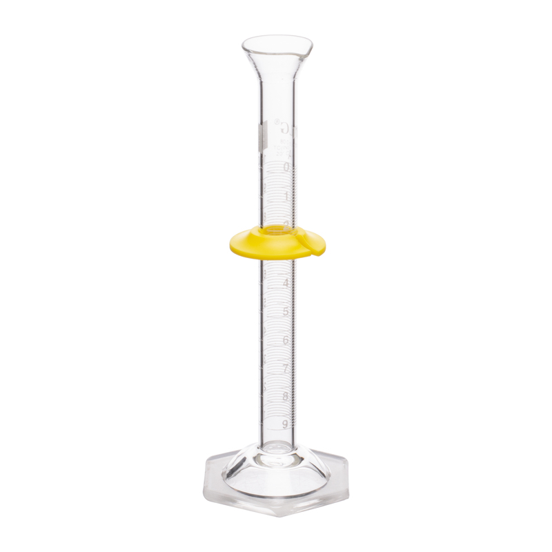 Cylinders, To Contain (TC) Class A, White Scale, With Double Metric Graduations, Bumper, Capacity 10mL, Graduation Interval 1 to 10, Tolerance ±0.08, As Per USP Standards