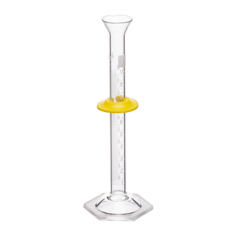 Cylinders, To Contain (TC) Class A, White Scale, With Double Metric Graduations, Bumper, Capacity 10mL, Graduation Interval 1 to 10, Tolerance ±0.08, As Per USP Standards