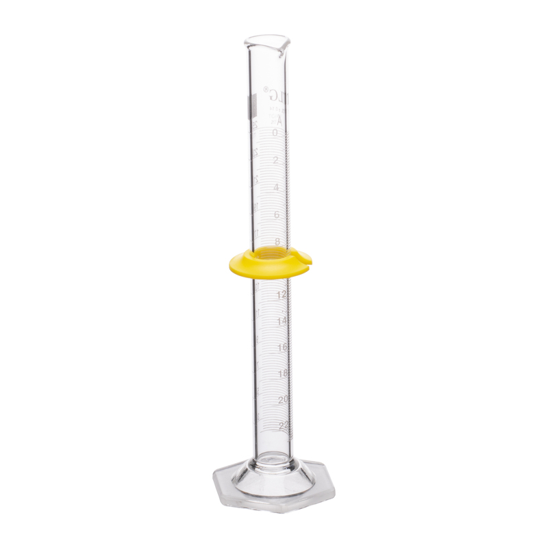 Cylinders, To Contain (TC) Class A, White Scale, With Double Metric Graduations, Bumper, Capacity 25mL, Graduation Interval 2 to 25, Tolerance ±0.14, As Per USP Standards
