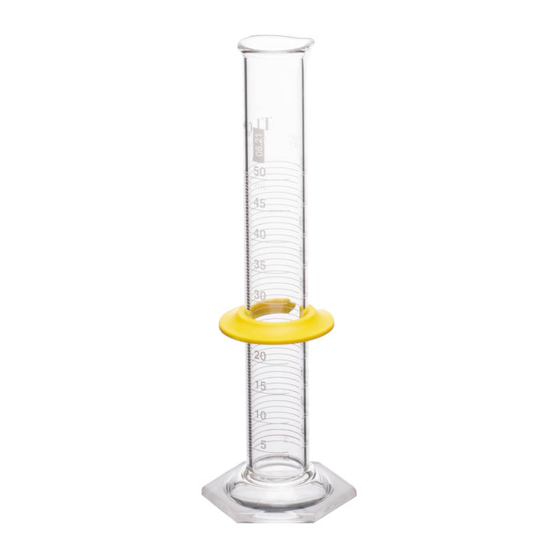Cylinders, To Delivery (TD) Class A, White Scale, With Double Metric Graduations, Bumper, Capacity 50mL, Graduation Interval 3 to 50, Tolerance ±0.25, As Per USP Standards