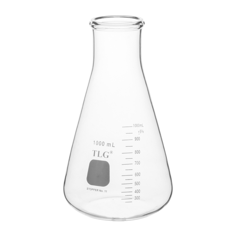 Erlenmeyer Flasks, Wide Neck With Graduation Capacity 1000mL, Rubber Stopper 11