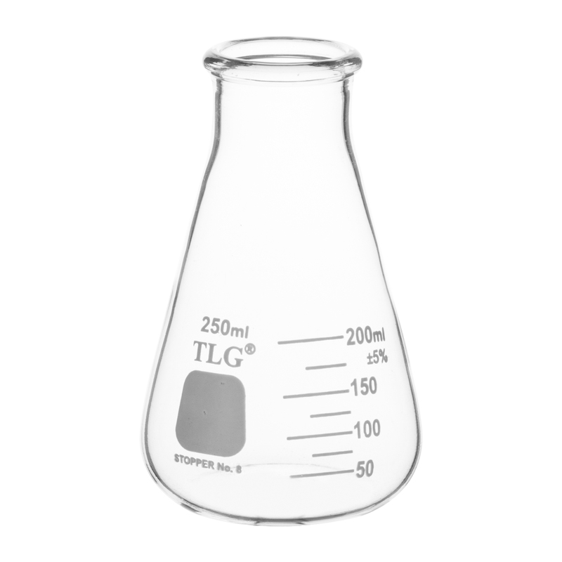 Erlenmeyer Flasks, Wide Neck With Graduation Capacity 250mL, Rubber Stopper 8