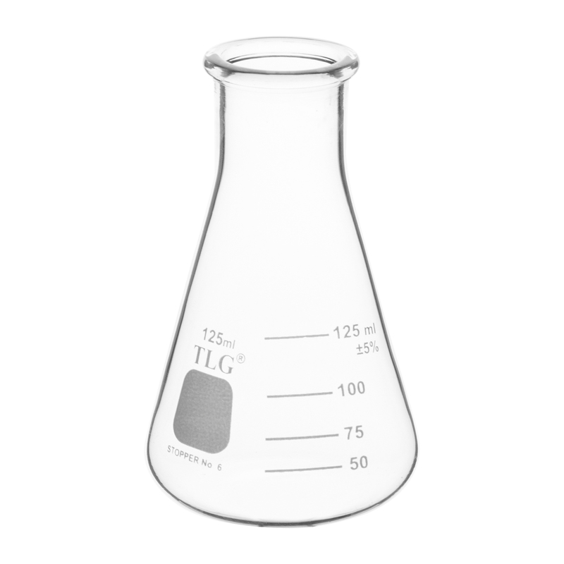 Erlenmeyer Flasks, Wide Neck With Graduation Capacity 125mL, Rubber Stopper 6