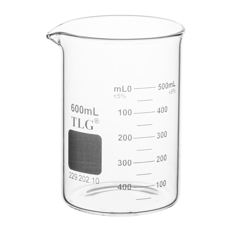 Beaker, Standard Wall, Griffin Low Form, Double Scale, Graduated, 600 mL