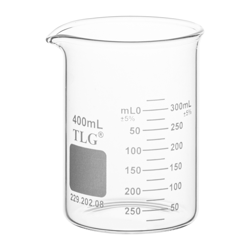 Beaker, Standard Wall, Griffin Low Form, Double Scale, Graduated, 400 mL