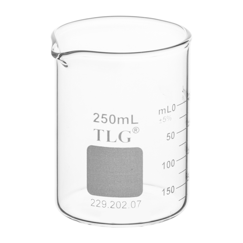 Beaker, Standard Wall, Griffin Low Form, Double Scale, Graduated, 250 mL