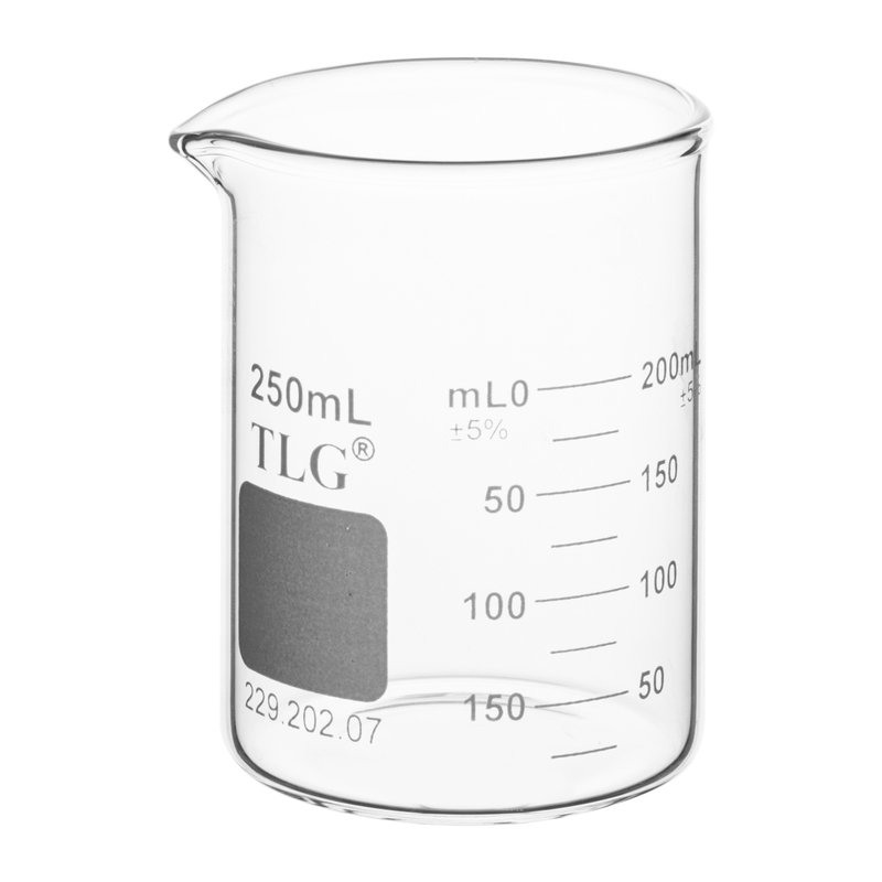 Beaker, Standard Wall, Griffin Low Form, Double Scale, Graduated, 250 mL