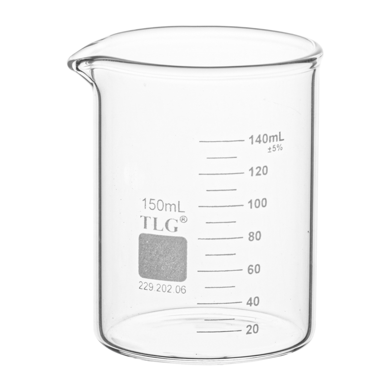 Beaker, Standard Wall, Griffin Low Form, Double Scale, Graduated, 150 mL