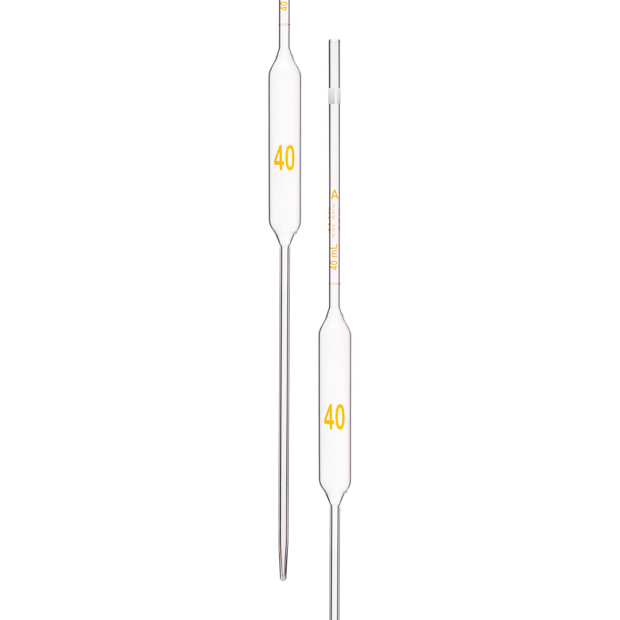 Pipette Volumetric, With One Mark, Accuracy As Per Class A, Capacity(mL) 40, Non Serialized, Tolerance ±0.05 mL, As Per USP Standards