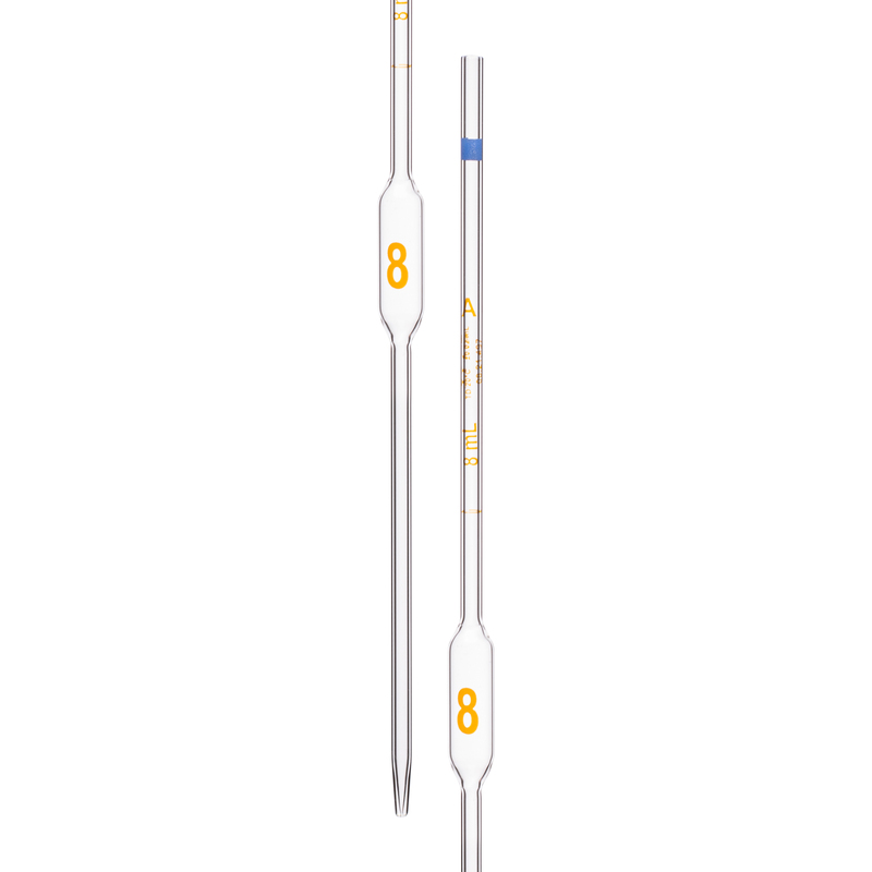 Pipette Volumetric, With One Mark, Accuracy As Per Class A, Capacity(mL) 8, Non Serialized, Tolerance ± 0.01 mL, As Per USP Standards