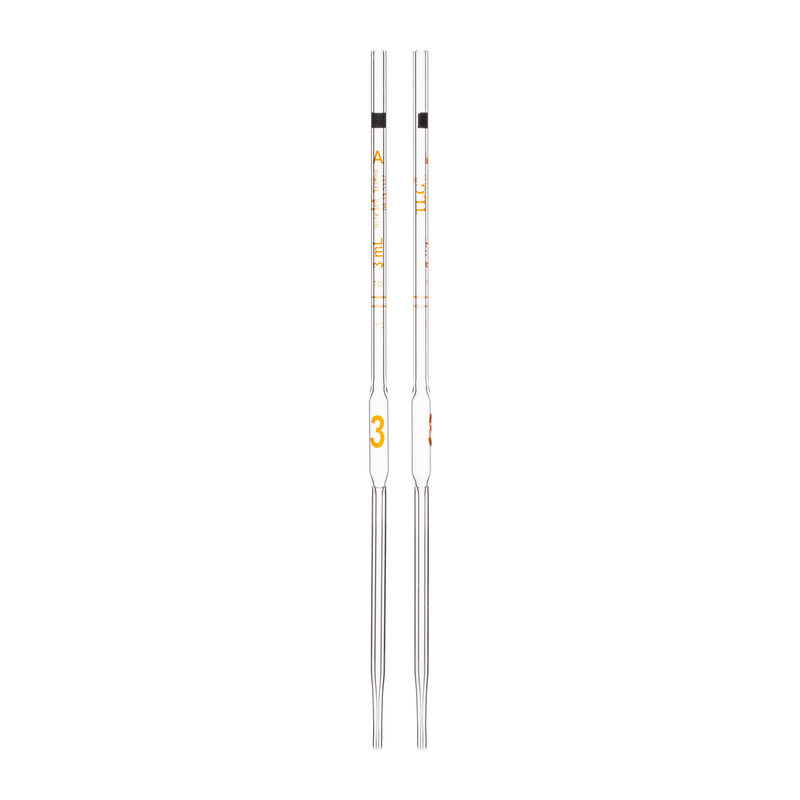 Pipette volumétrique, avec deux marques, pour contenir (TC) et pour délivrer (TD), précision selon la classe A, capacité (mL) 3, sérialisée individuellement