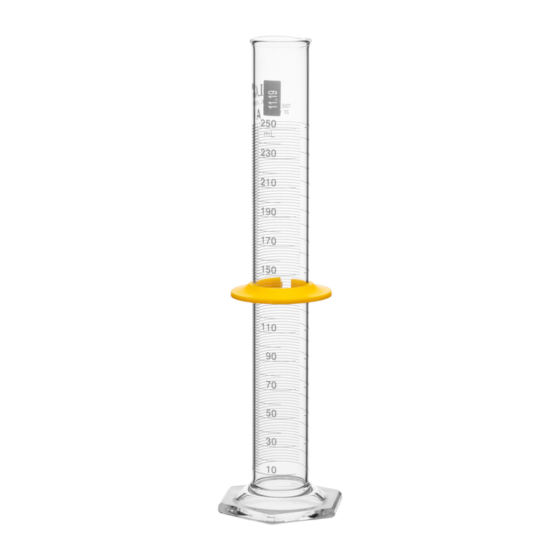 Cylinders, To Deliver (TD) Class A, White Scale, With Single Metric Graduations, Bumper, Capacity 250mL, Graduation Interval 10 to 250, Tolerance ±0.80, As Per USP Standards