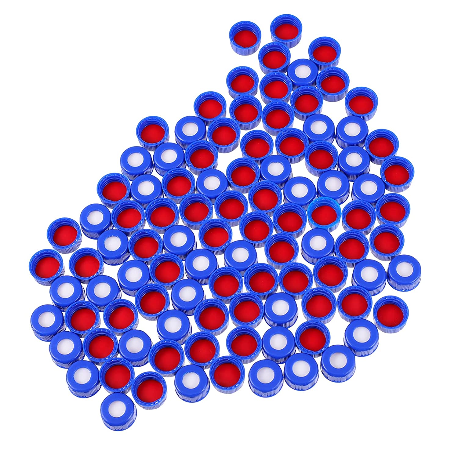 Bouchon nervuré à vis et septa PRÉ-FENDUS, taille 9-425, dessus ouvert bleu PTFE rouge/silicone blanc, épaisseur 1 mm (0,04 po)