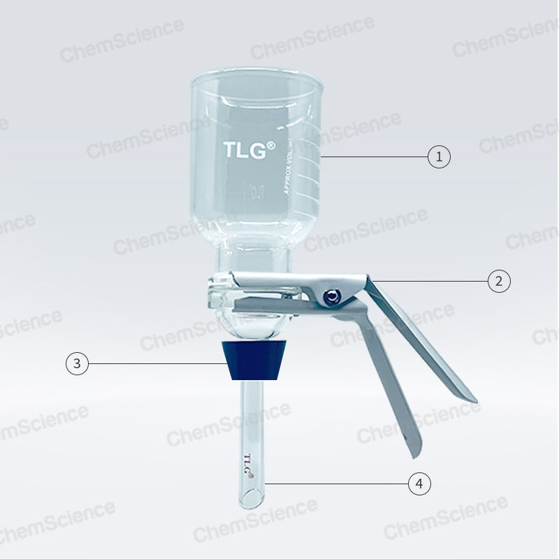 Microfiltration Assembly, 47 mm, with PTFE-Faced Fritted Glass Support , Complete Apparatus having, PTFE Faced, 300mL Glass Funnel, Filter size 47mm without flask
