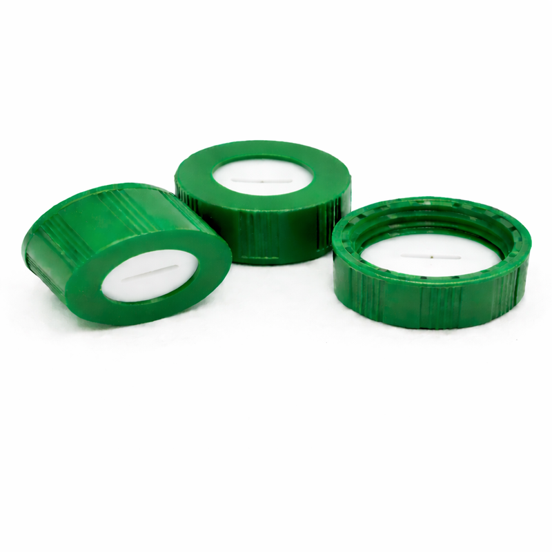 9mm Green Ribbed Cap Bonded Septa, PRE-SLIT Natural PTFE/White Silicone Bonded